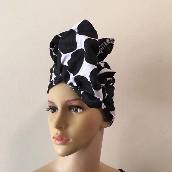 Black and White African Print Ankara Handmade Headwrap - Picture 3 of 3